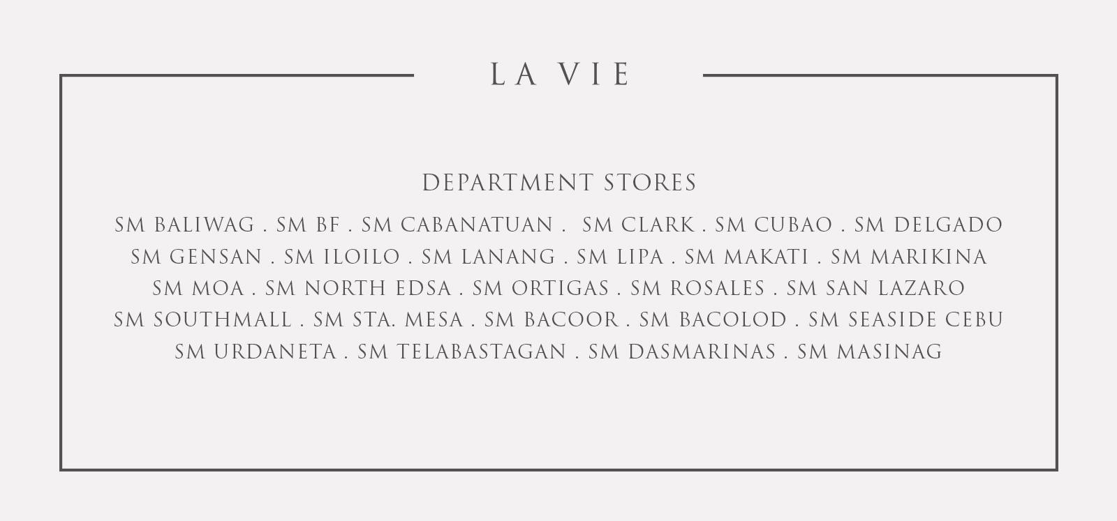 LAVIE DEPARTMENT STORES